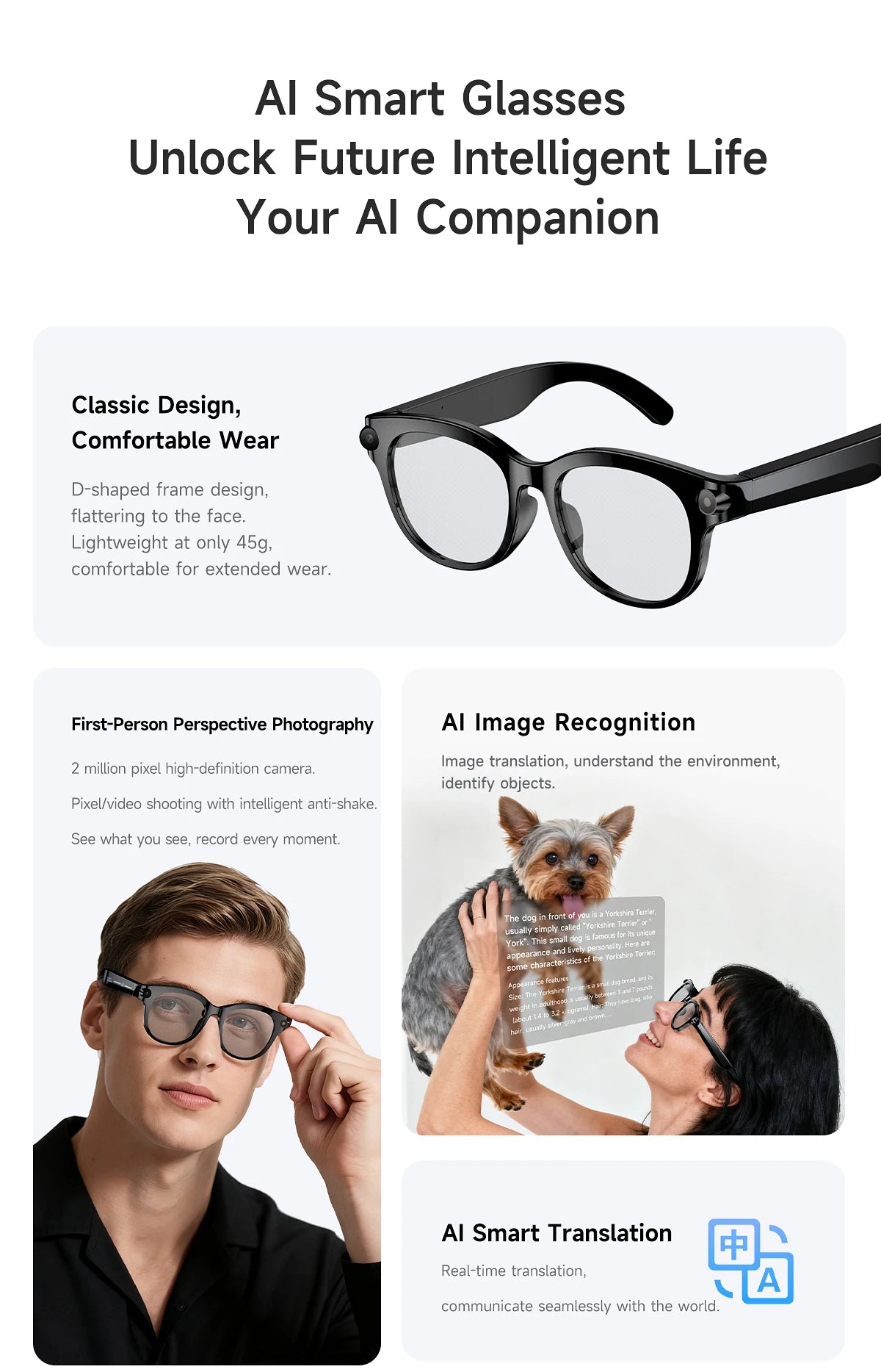 AI Smart Glasses Camera Video Recording AI Photo Recognition Bluetooth Call Smartglasses Translation Voice Sunglasses Men Women
