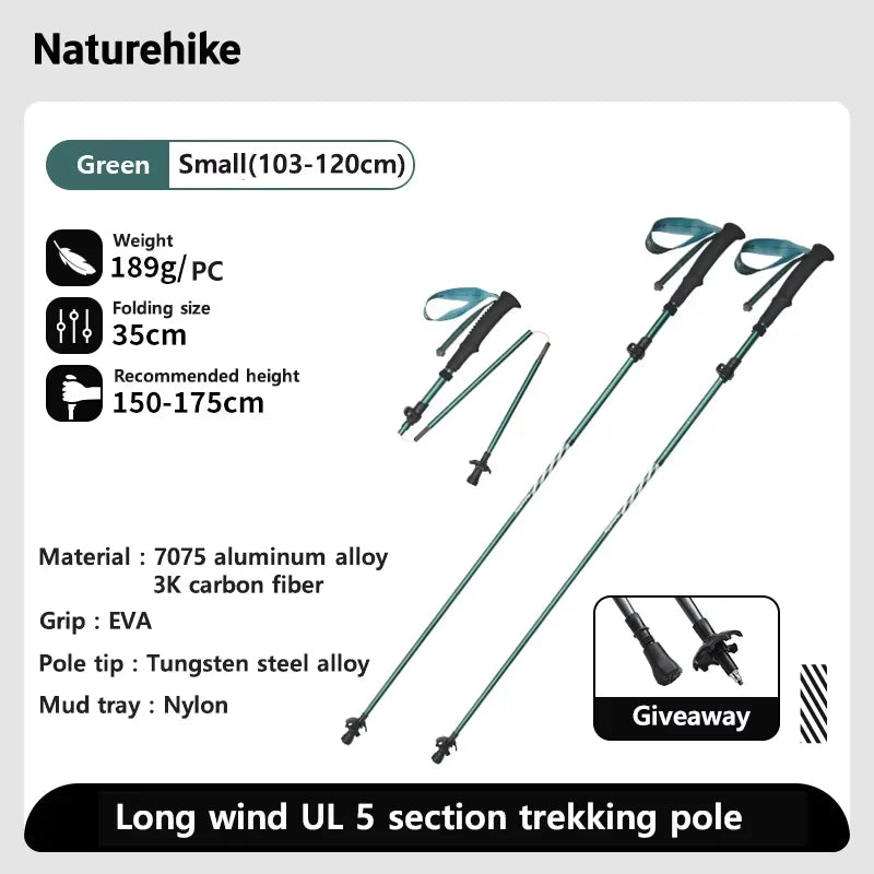 Carbon Fiber Trekking Poles Adjustable 103–135cm Ultralight Hiking Sticks