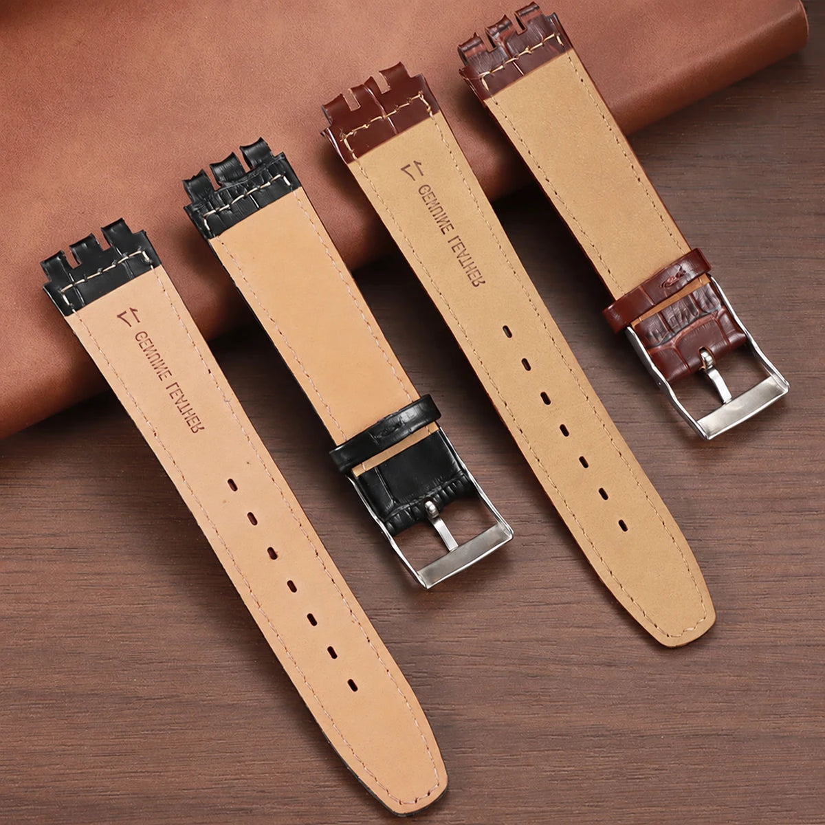 Leren horlogeband voor Swatch, 17 of 19 mm