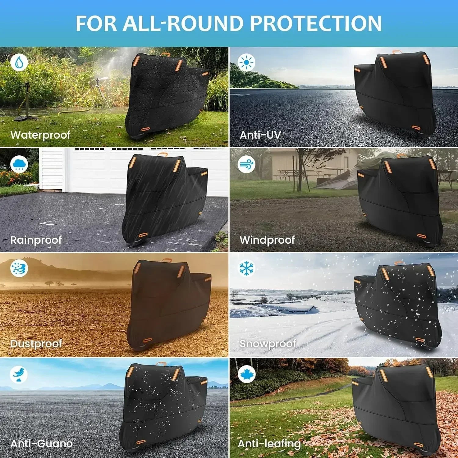 Motorcycle Cover Outdoor Waterproof Motorcycle Tarpaulin Thickened Polyester UV Protective Cover for Motorcycle Scooters 