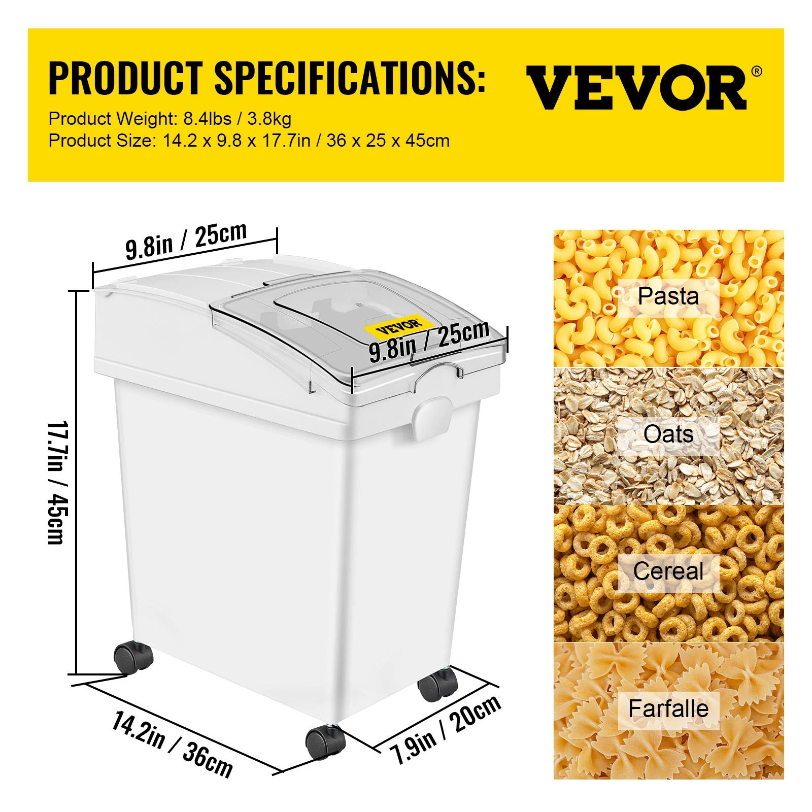 25L Ingredient Storage Bin with Scoop & Wheels Dustproof Container