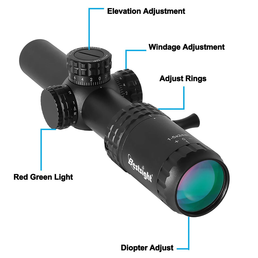 1-5X24 Tactical Optical Rifle Scope Red and Green Illuminated Reticle Hunting Scopes Compact Scope Ar15 Sight 