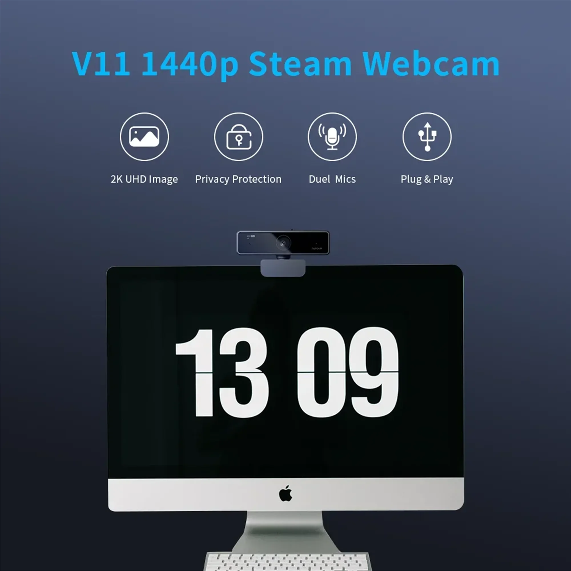 Nuroum 2K QHD Webcam 1440P/60FPS with Noise-Canceling Mics