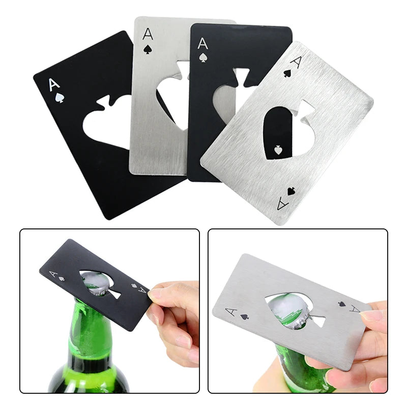 1Pcs Creative Poker Shaped Bottle Can Opener Stainless Steel Credit Card Size Bar Restaurant Beer Metal Opening Tool Gift 