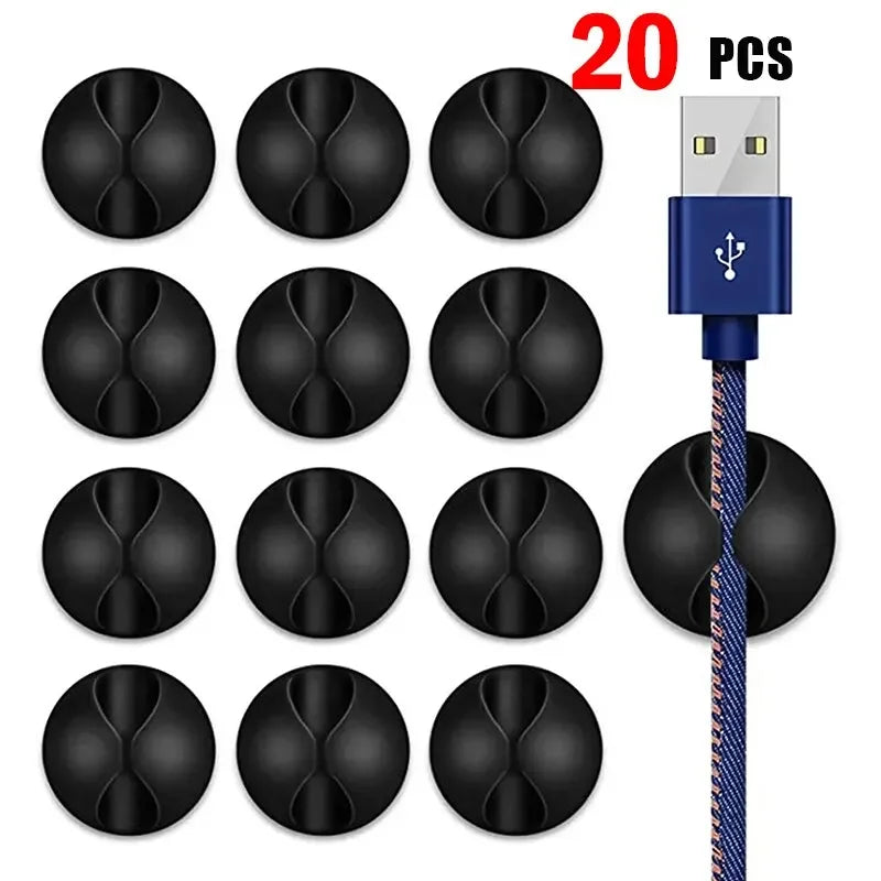 20PCS Cable Clip Winder Organizer Round Charger Cord Clips Desk Tidy Management Wire Adhesive Holder Clamp in Home Office Car 