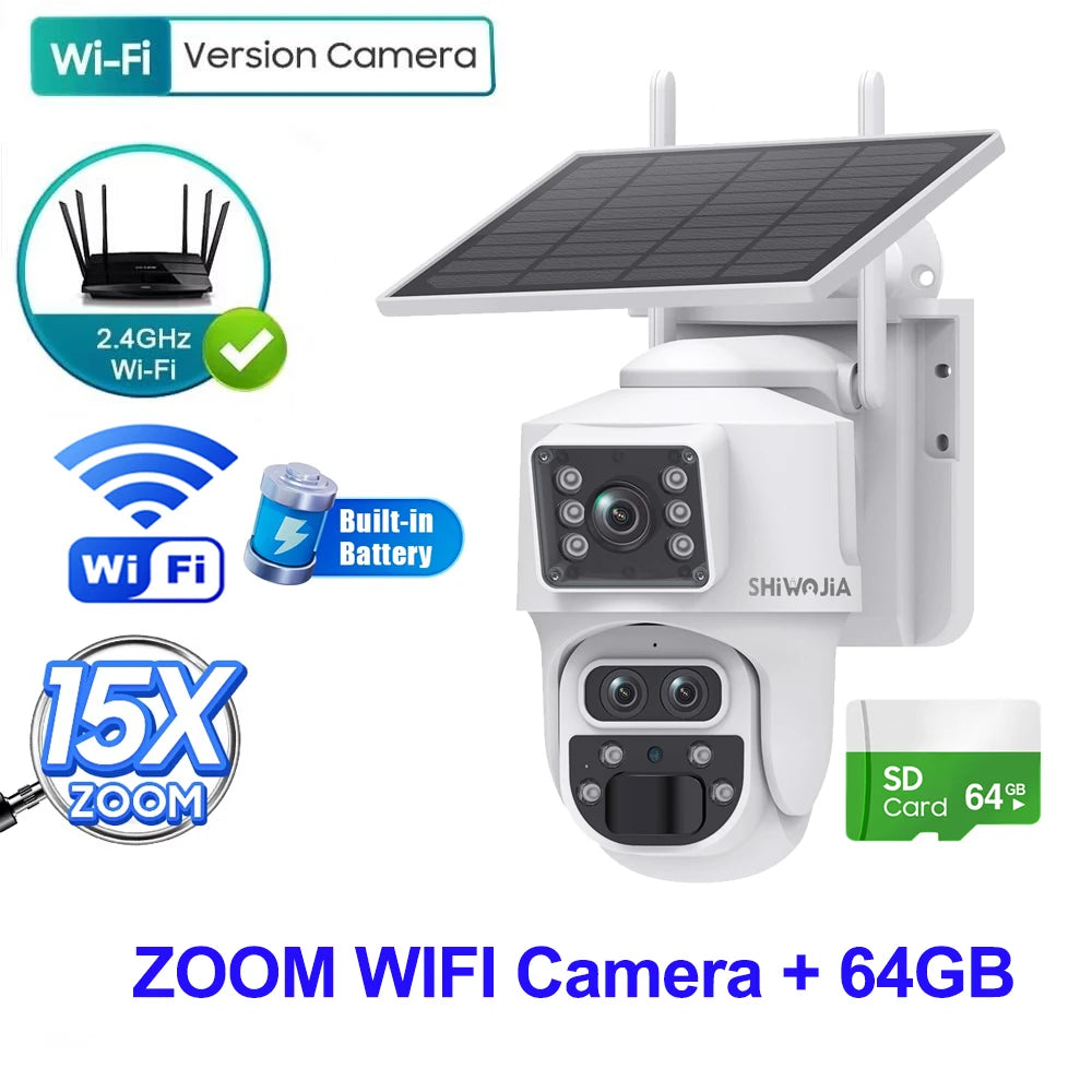 12MP 15X Zoom 4G Solar Security Camera Dual Screen Outdoor PTZ