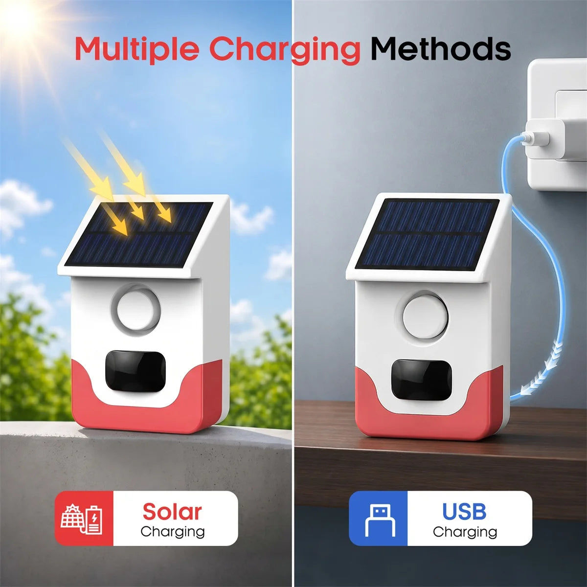 120° Detection Solar Alarm 120dB 4 Working Modes Solar-powered PIR Motion Detection Alarm For Home Courtyard Security