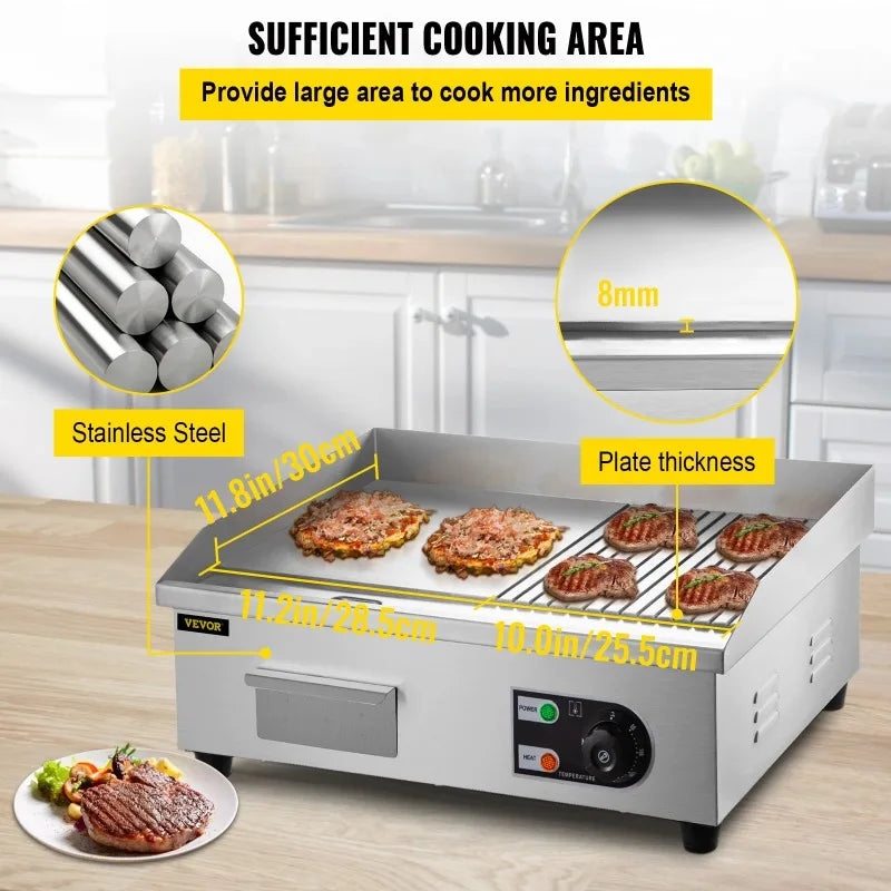 Electric Countertop Griddle 1600W/3200W Flat Top Teppanyaki Grill