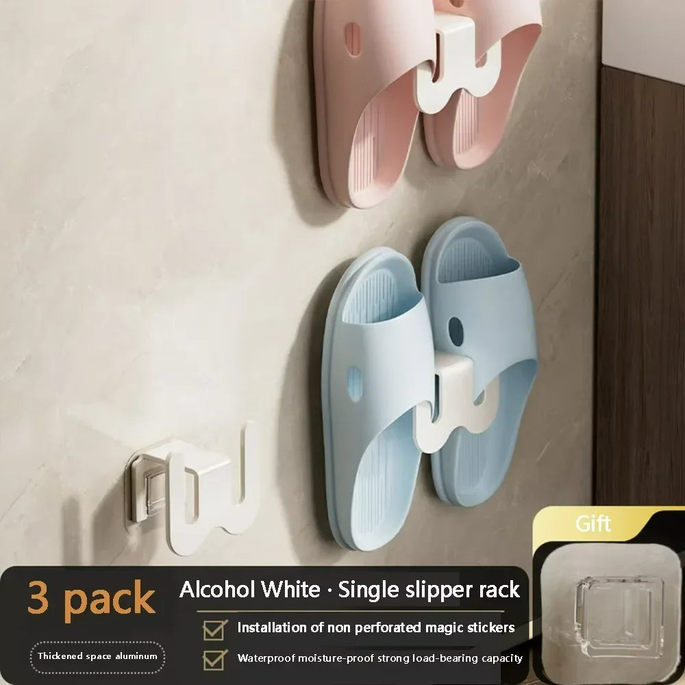 Non Perforated Simple Shoe Storage Rack Bathroom Door with Drainage on The Back Wall Bathroom Slipper Rack Wall Mounted Hook 