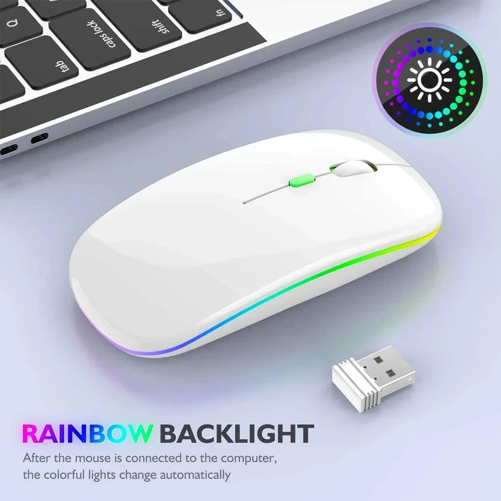 Wireless Mouse Rechargeable Silent LED Backlit Mice PC Laptop Computer Mous 2.4Ghz Receiver Bluetooth Dual Mode Optical Mice 