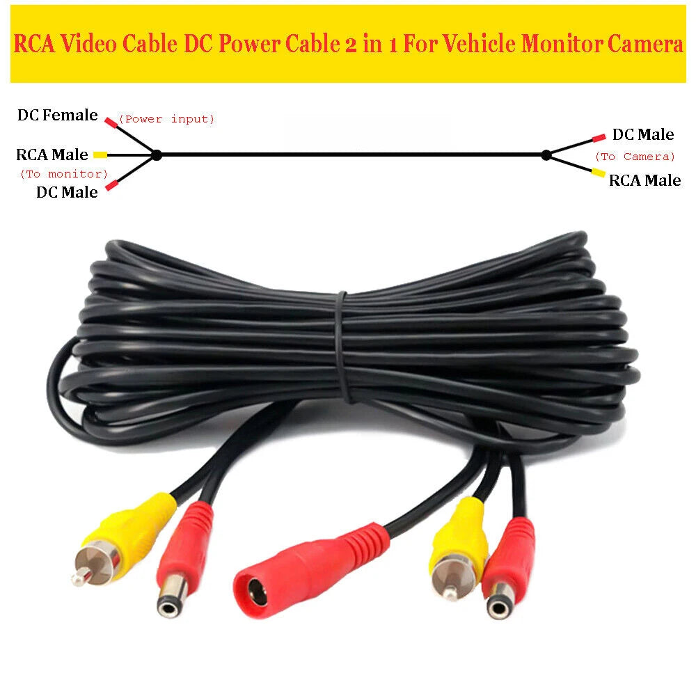 Cable de extensión RCA para vídeo de coche de 6 M/10M/15M, 2 en 1, para cámara de reversa