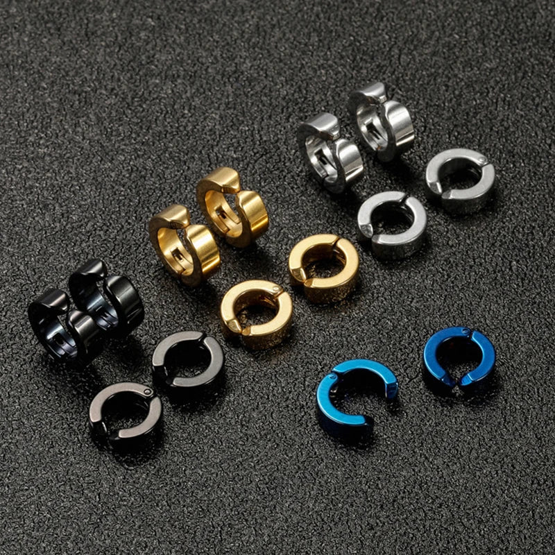 2 Pcs Classic Korean Punk Stainless Steel Ear Clip Earrings for Men Women Black No Pierced Fake Ear Circle New Pop Jewelry 