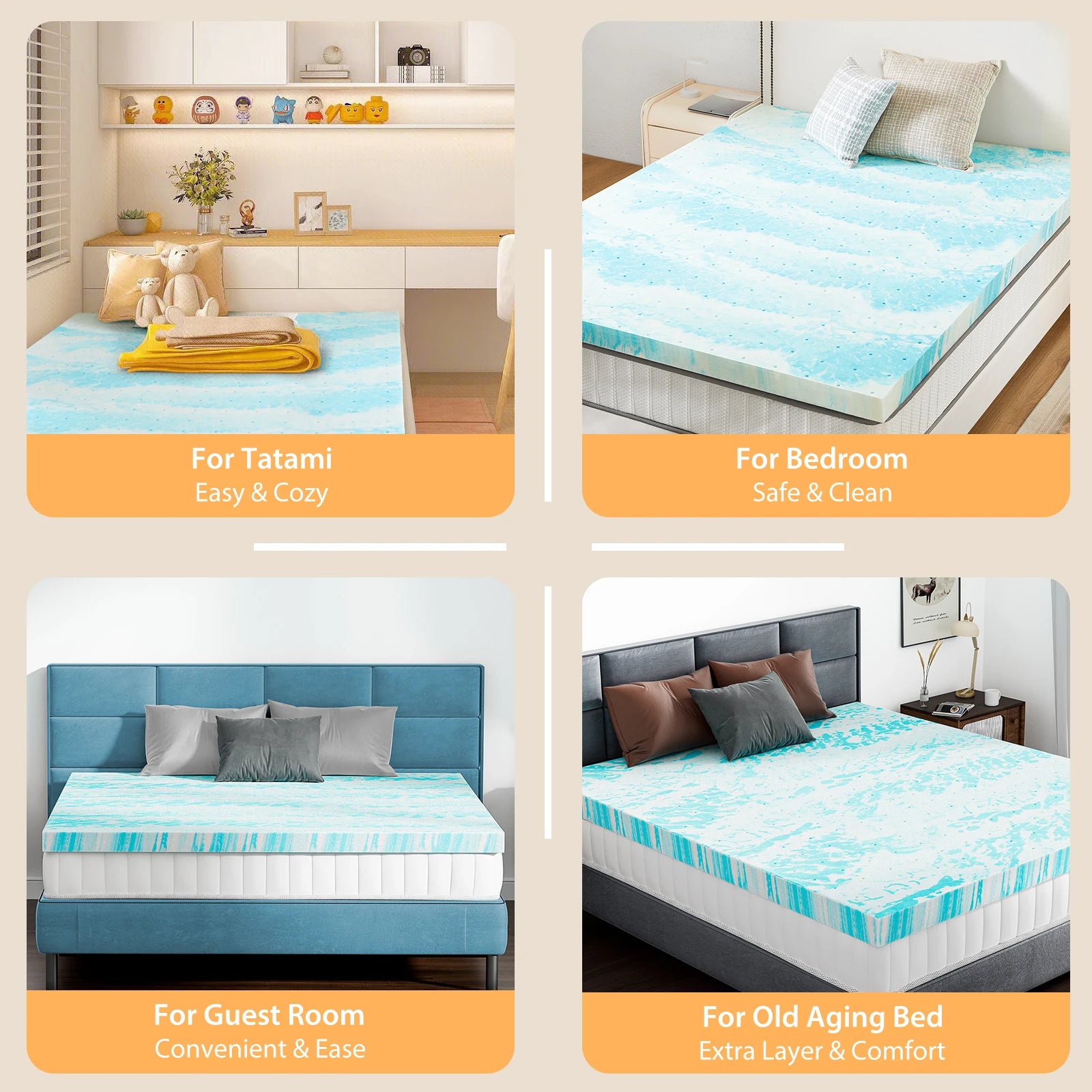 Gel Memory Foam Mattress Topper Cooling Soft Breathable Sleep Layer