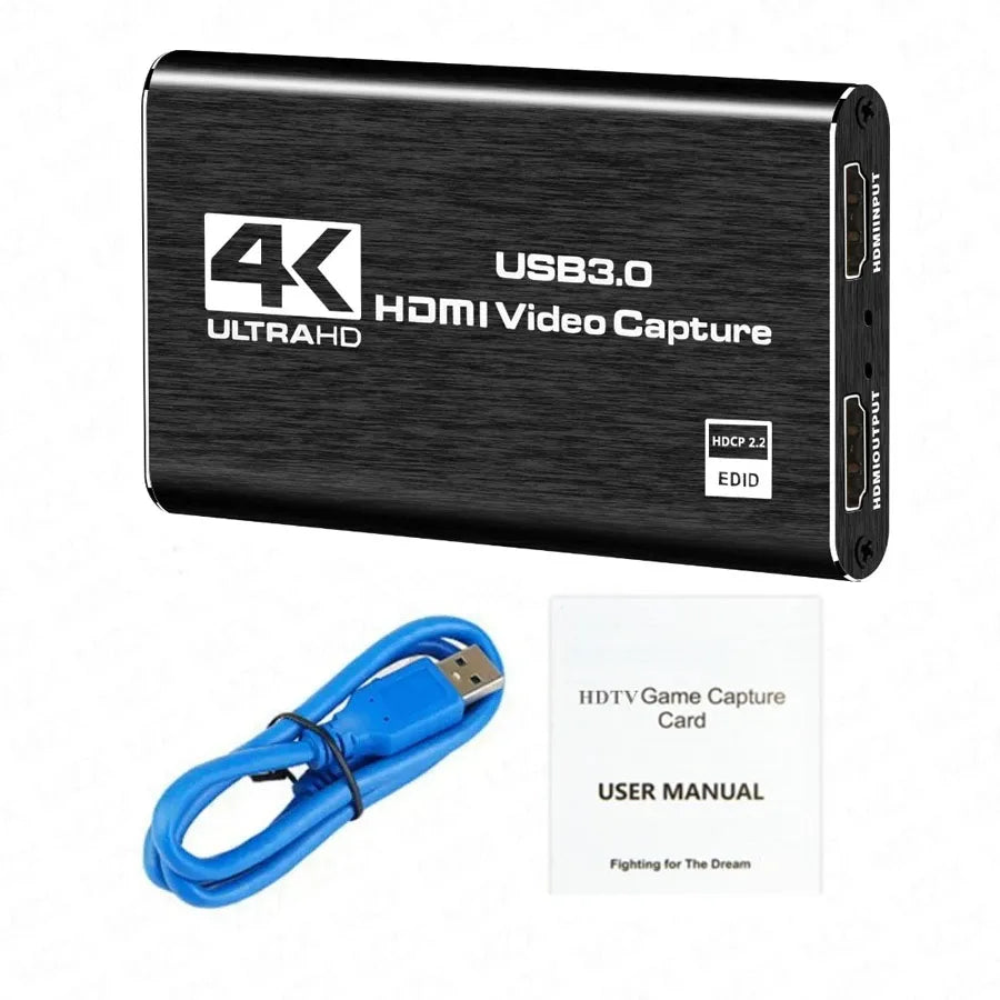 Carte de capture vidéo USB 3.0 4K Carte HDMI compatible 1080P Enregistreur vidéo HD Grabber pour PC PS4 OBS Enregistrement de jeu Micro