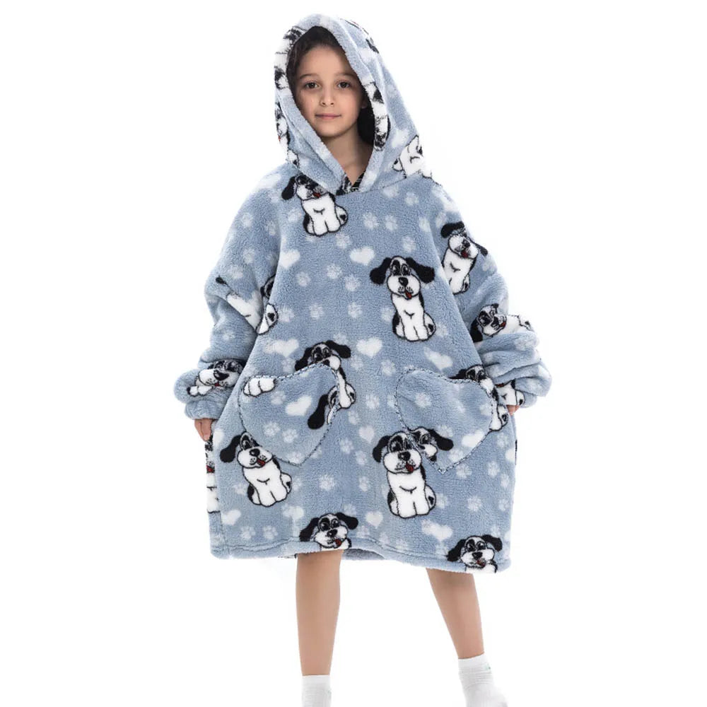 Girls Winter Clothes Flannel Thick Hoodies Super Warm Children's Sweaters Kids Hooded Loose Clothing Homewear Wearable Blankets 