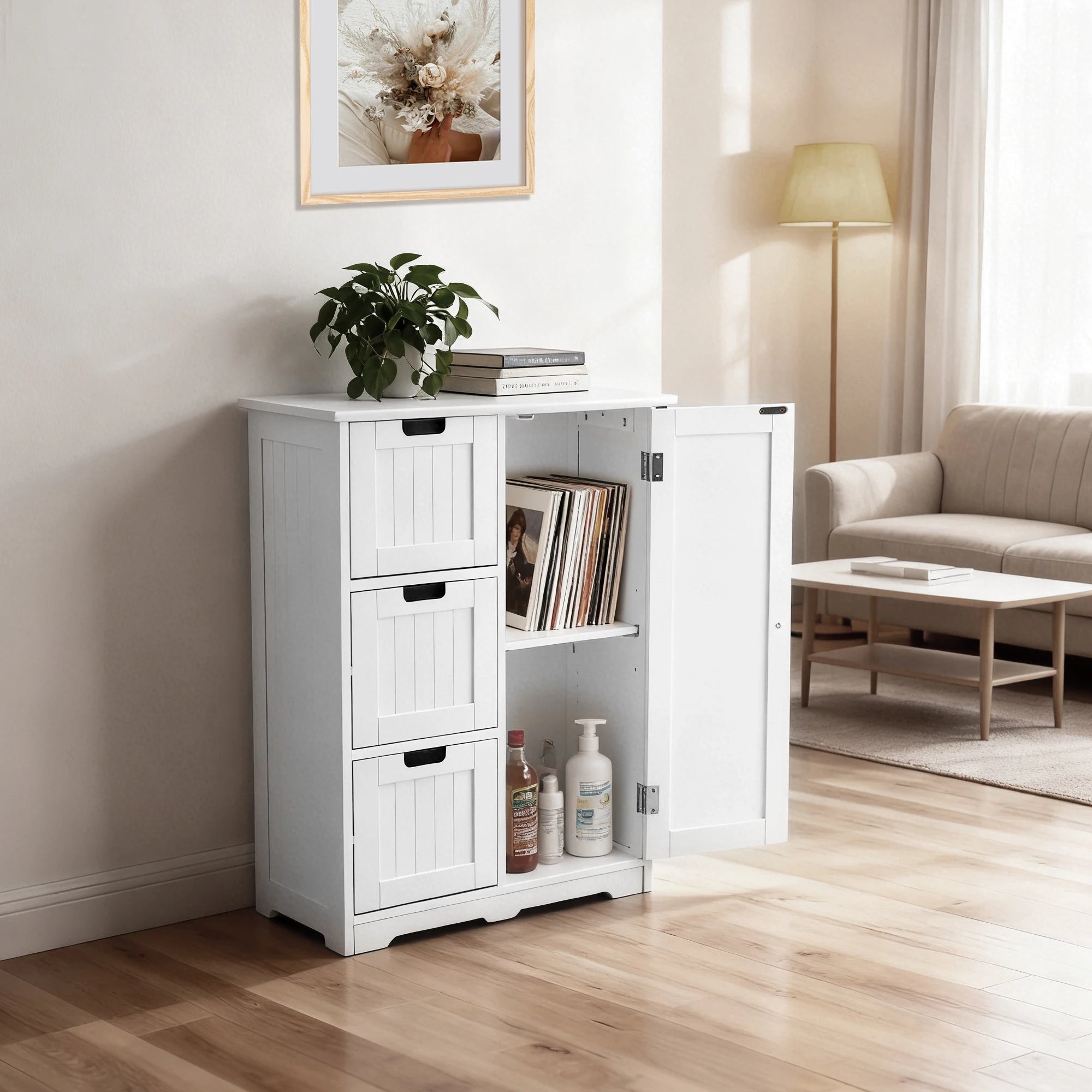 Wooden Storage Cabinet with Drawers and Cupboard for Home Organization