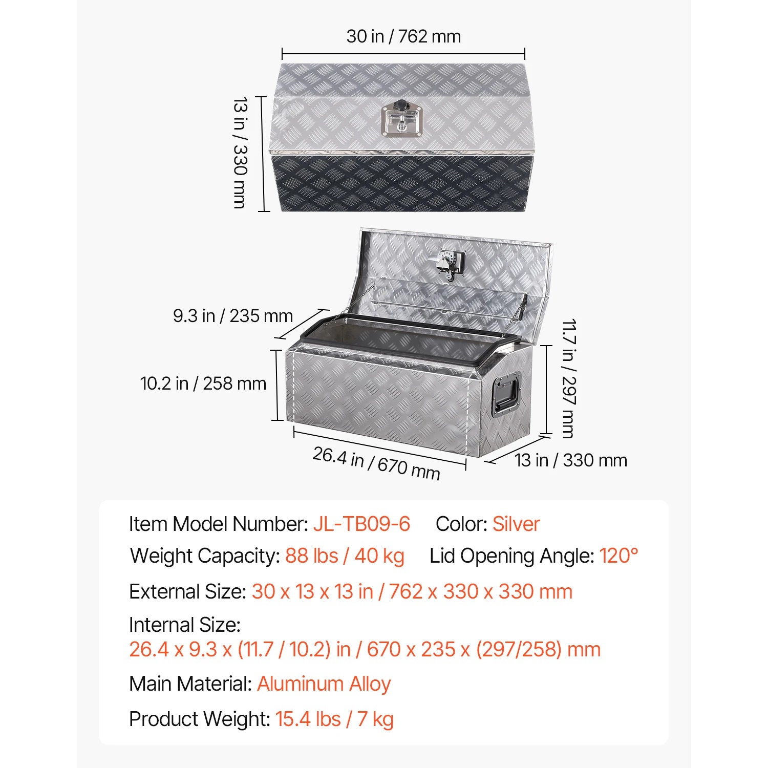 Heavy Duty Aluminum Truck Bed Tool Box with Lockable Storage
