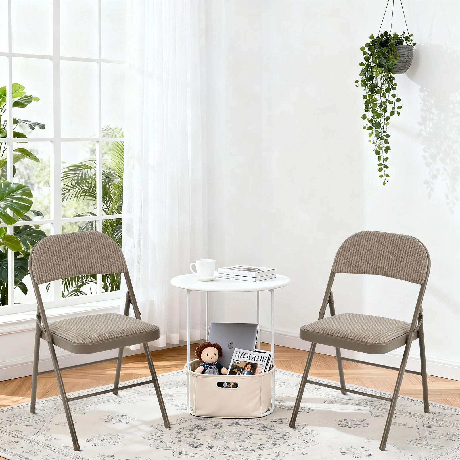 Fabric Folding Office Chairs Set of 2 with Padded Cushion and Steel Frame
