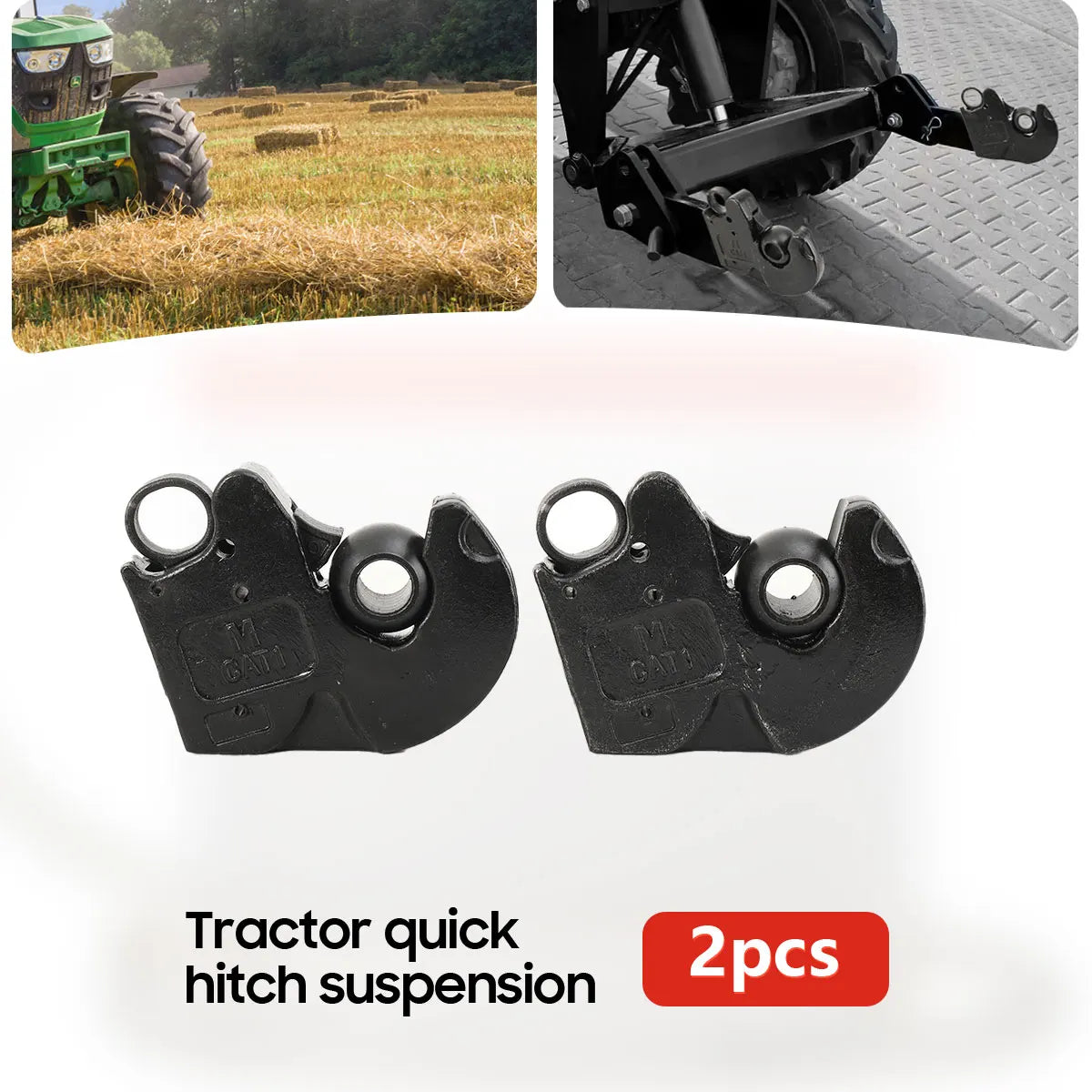 2-Pack CAT I Lower Link Quick Hitch Hooks with Balls for 60-120 HP Tractor 36MnCr5 Steel 7.5 Kg Each - Agricultural Tractor Hitch System 2-Pack CAT I Lower Link Quick Hitch Hooks with Balls – 60–120 HP Tractor 36MnCr5 Ste
