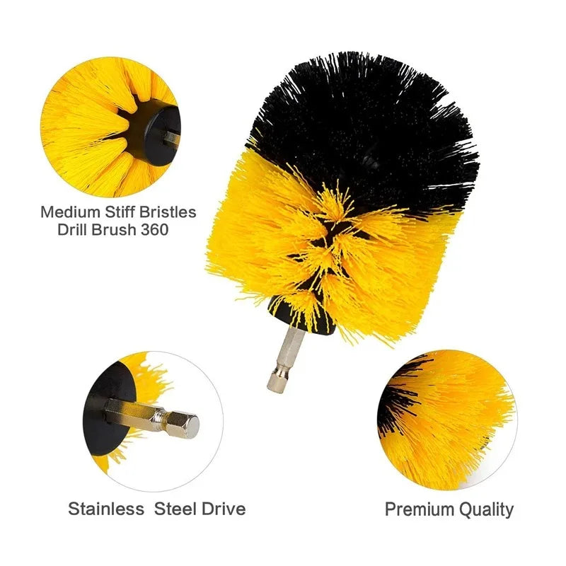 3Pcs/Set Electric Scrubber Brush Drill Brush Kit Plastic Round Cleaning Brush For Carpet Glass Car Tires Nylon Brushes 2/3.5/4'' 