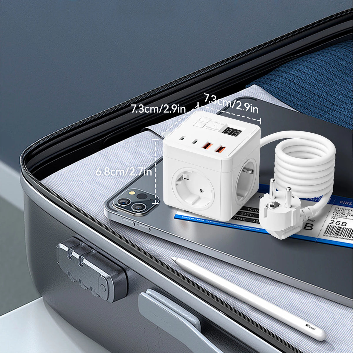 Разклонител за настолен компютър с USB-A и USB-C за ЕС