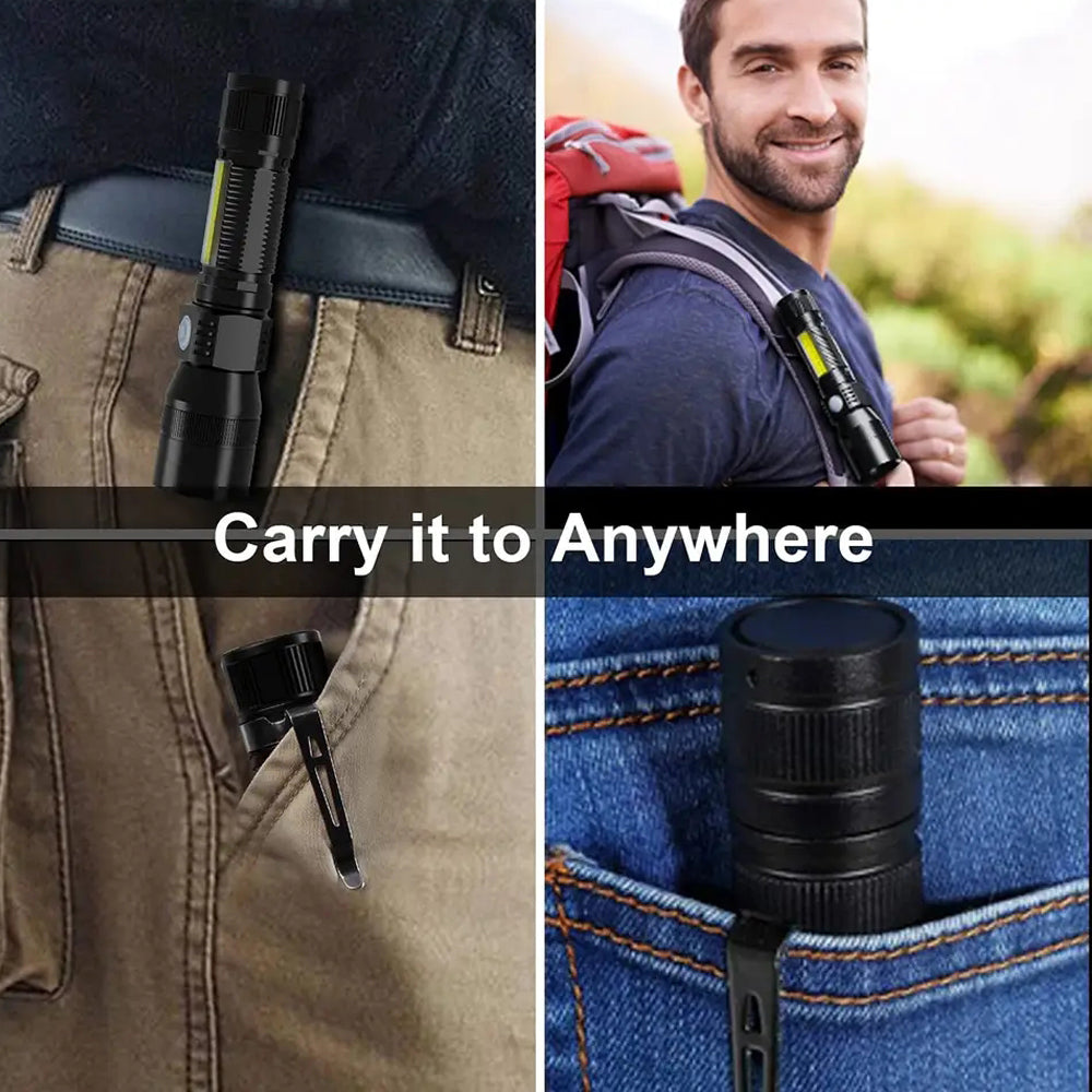 Rechargeable LED and UV Flashlight with COB Light