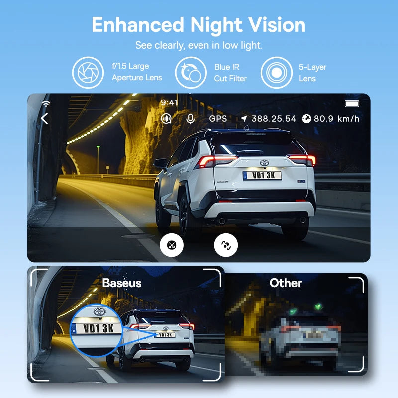 Baseus 3K Dash Cam VD1 Front and Rear Cam HD Built-in GPS Galileo Supercapacitor Car DVR Car Camera Recorder Support 24H Parking 