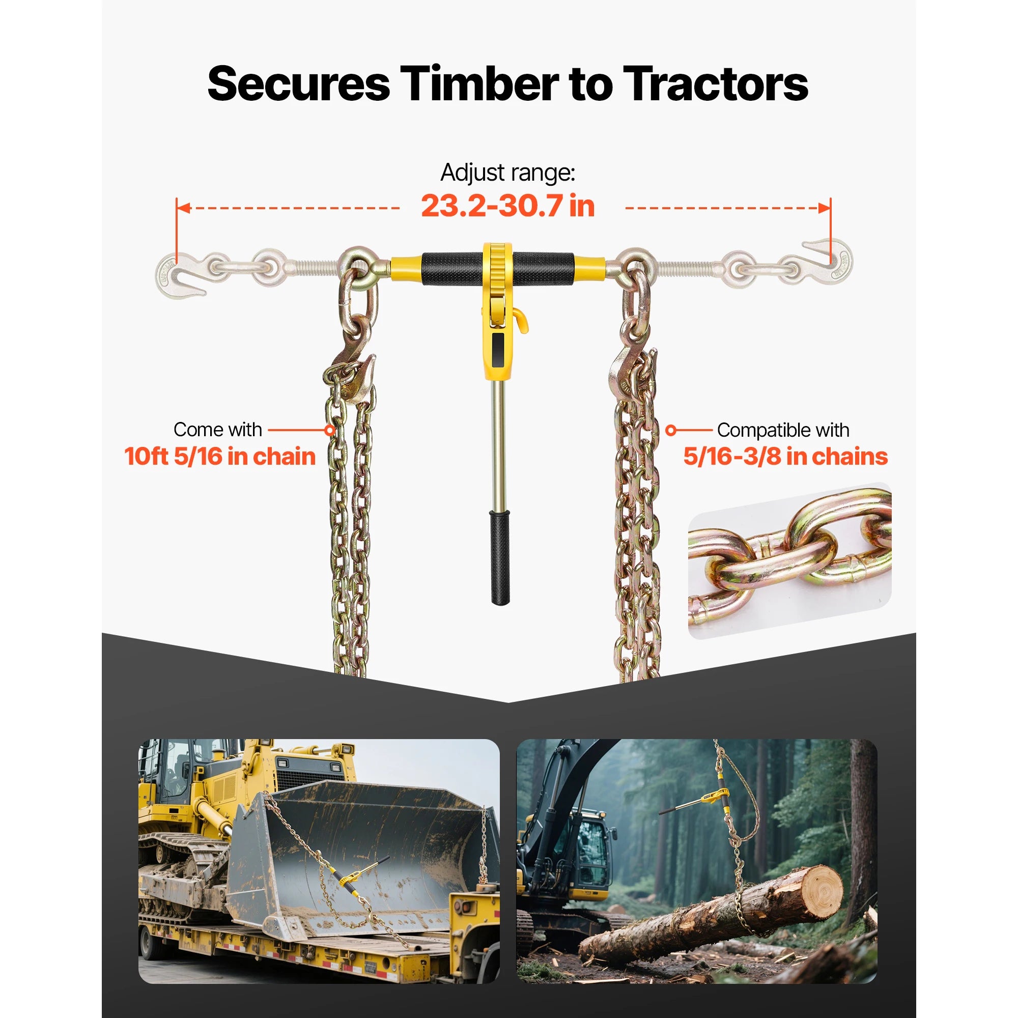 Ratchet Chain Binder Set with G80 Chains for Heavy Load Securing