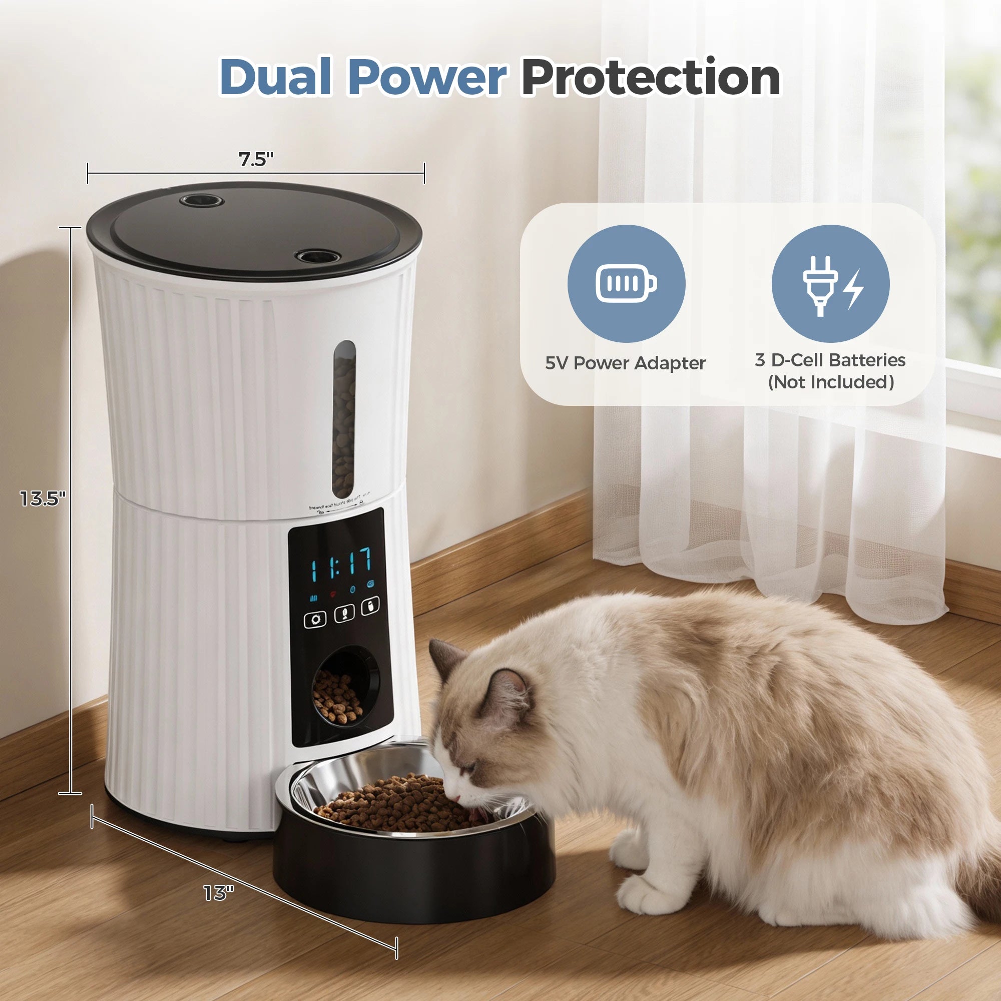 4L Automatic Cat Feeder with WiFi App Control & Timed Feeding