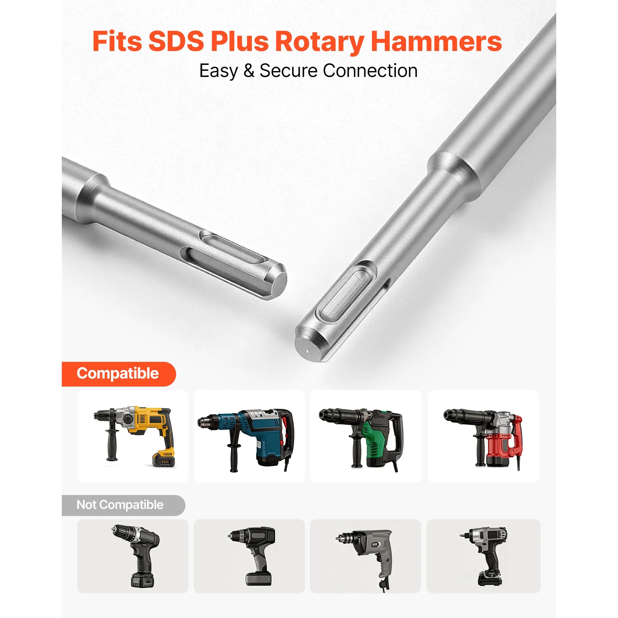 SucceBuy SDS Plus Chisel Set 4/6pcs SDS Plus Rotary Hammer Drill Attachments Includes Point Flat Sharp Edge for Demolition Brick