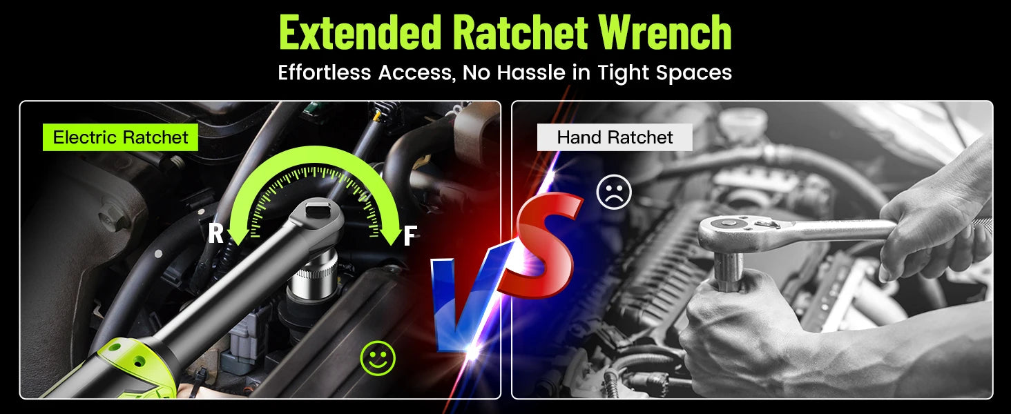 3/8 Cordless Ratchet Wrench Kit, 6-Inch Extended, 40 Ft-lbs, 400 RPM, 2.0Ah Battery