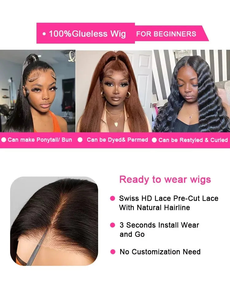 250% Density Brazilian Bone Straight Glueless HD Lace Wig