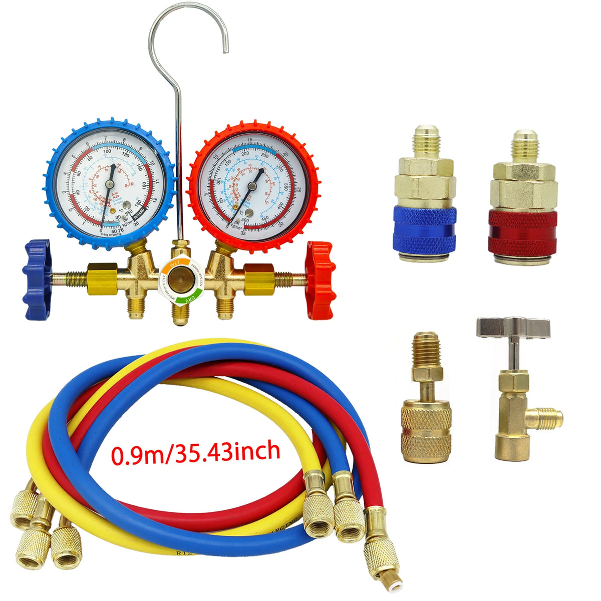 3-cestný AC manoměr s hadicami pre R12/R22/R404A/R134a | Automobilová HVAC diagnostika chladiaca látka