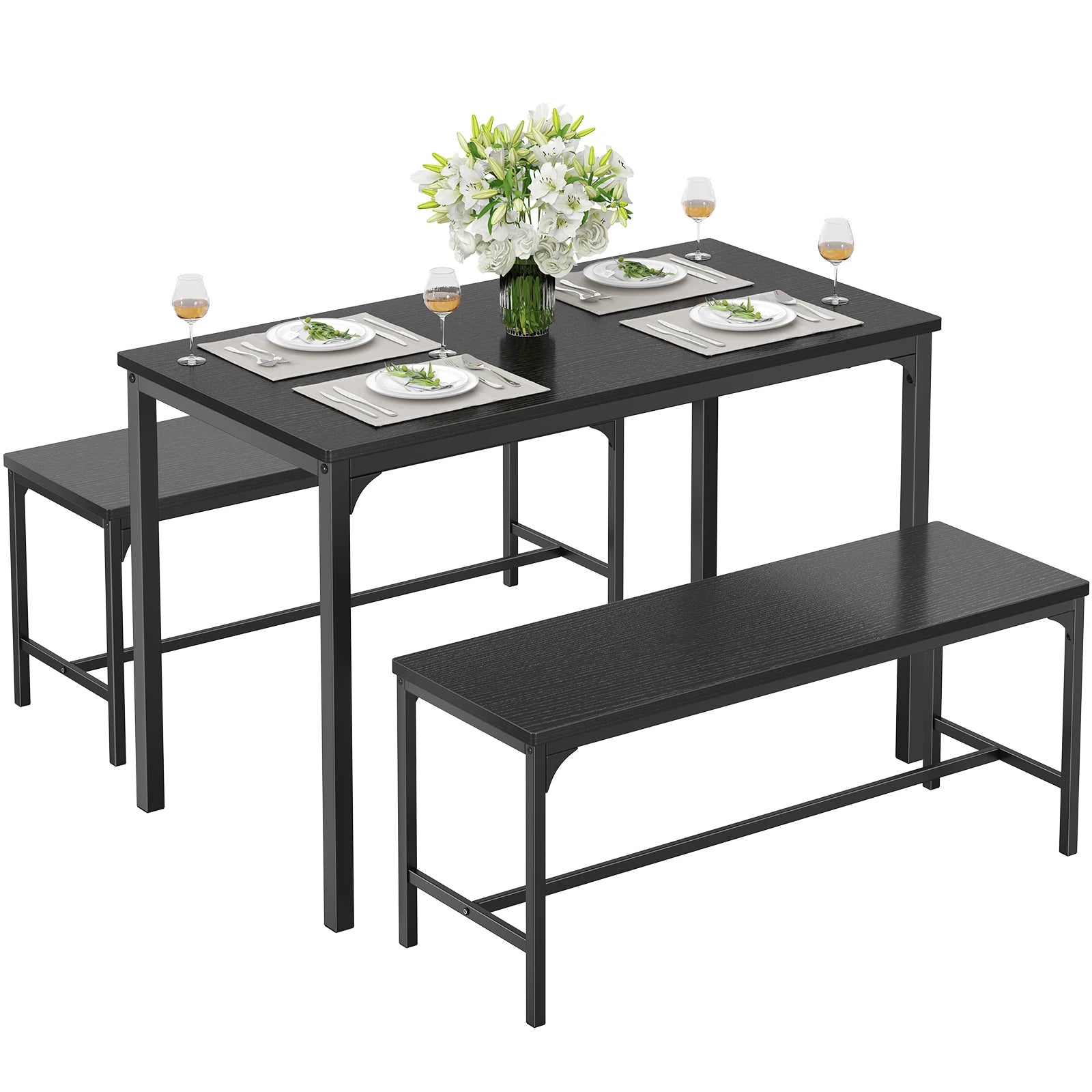 Space-Saving 3-Piece Dining Table Set with Chairs for 4