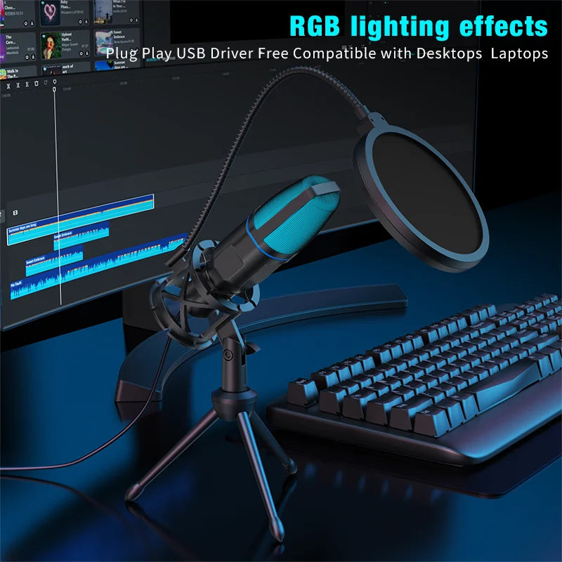 USB Condenser Microphone with RGB Lighting