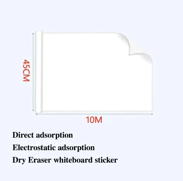 Static-Cling Dry-Erase Whiteboard Roll, 45cm Wide