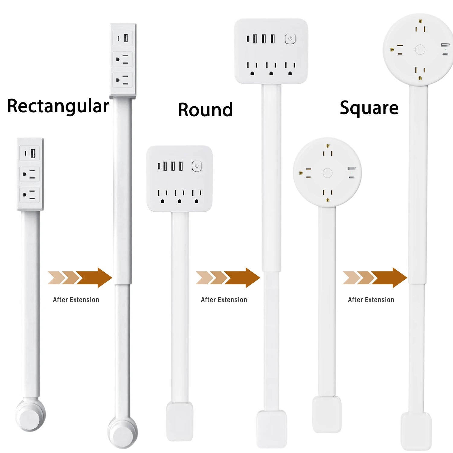 3 Style Retractable Sockets in Various Shapes US Plug Power Strip with AC Outlets USB Port(USB-A/C),Adjustable Electrical Outlet Extender Stick,Multi Socket Wall Socket Universal for Hard-to-Reach Wall Outlets Behind Couch,Be