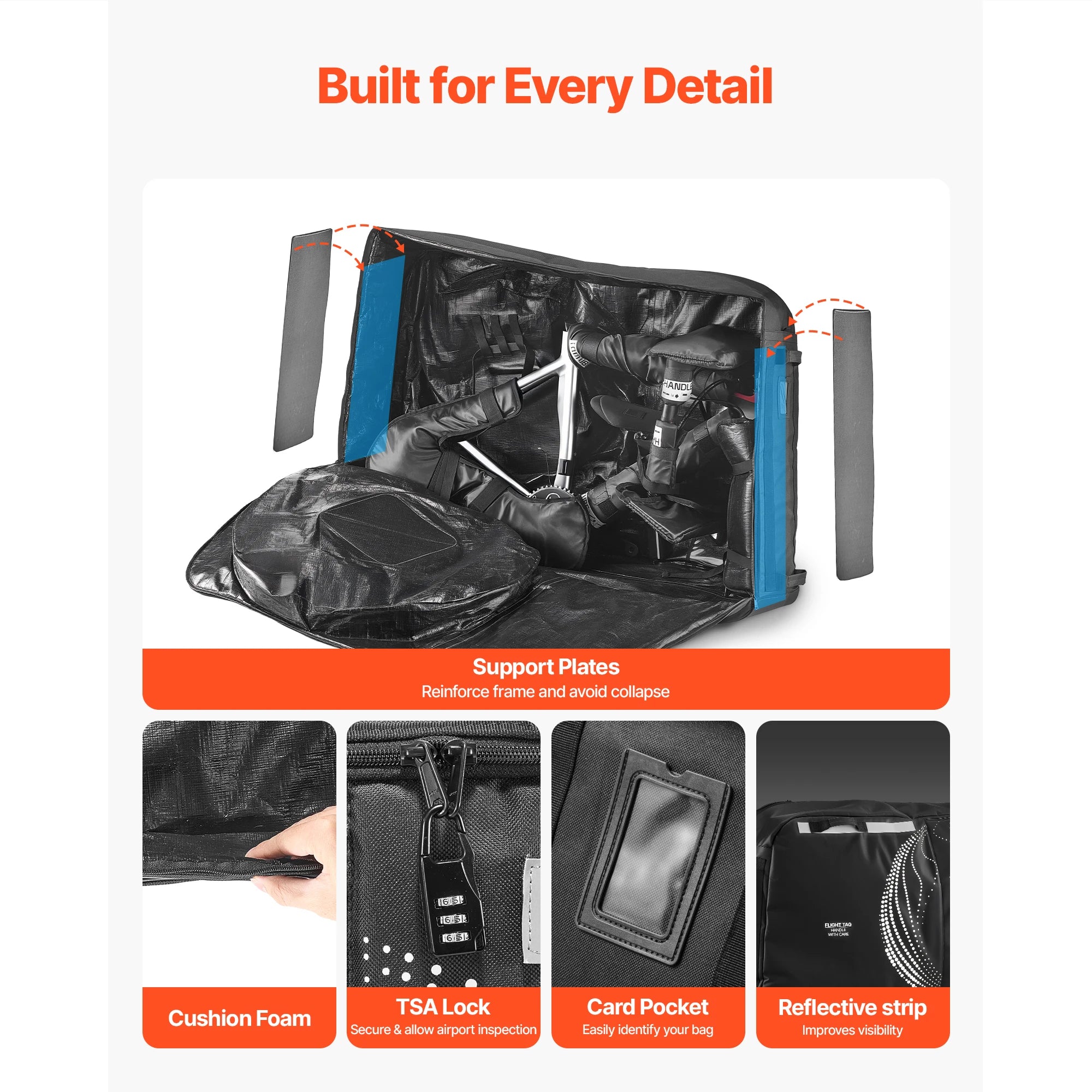 SucceBuy Bike Travel Bag Transport Universal Bicycle Storage Case Bag with Fork Mount Stabilisation fit Max. Wheelbase 51in