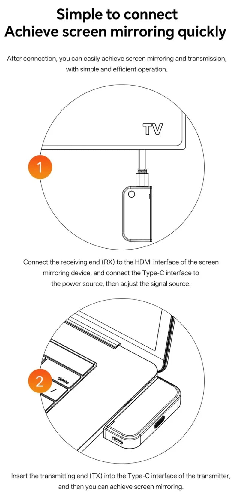 Wireless Display Adapter for USB-C to HDMI, 1080P, 50m