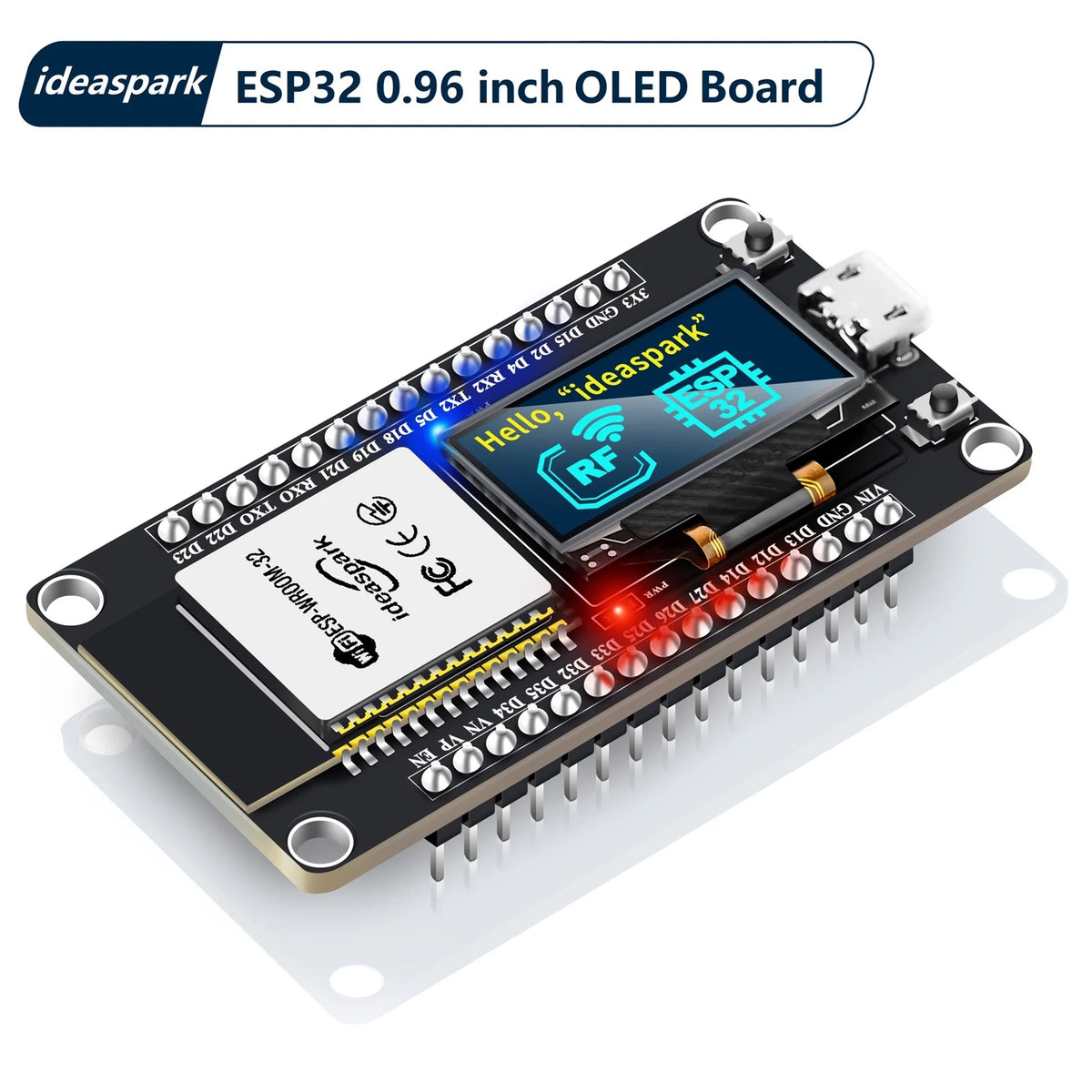 ideaspark® ESP32-kehityslauta 0.96 tuuman OLED-näytöllä, CH340, WiFi+BLE langaton moduuli, Micro USB for Arduino/Micropython