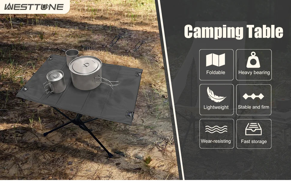 Camping Folding Table with Aluminum Alloy Frame and Roll-Up Top
