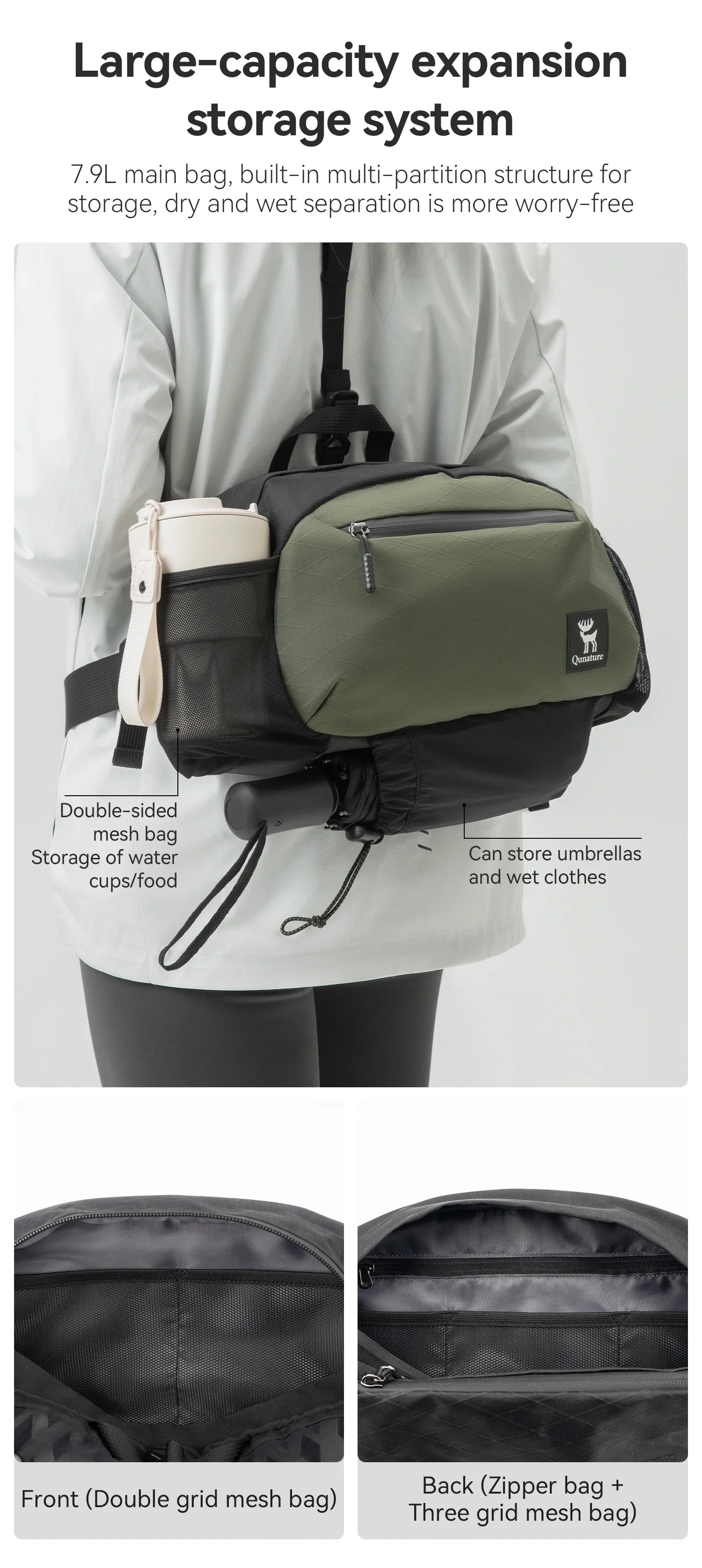 7.9L Lightweight Hiking Backpack with Detachable Strap