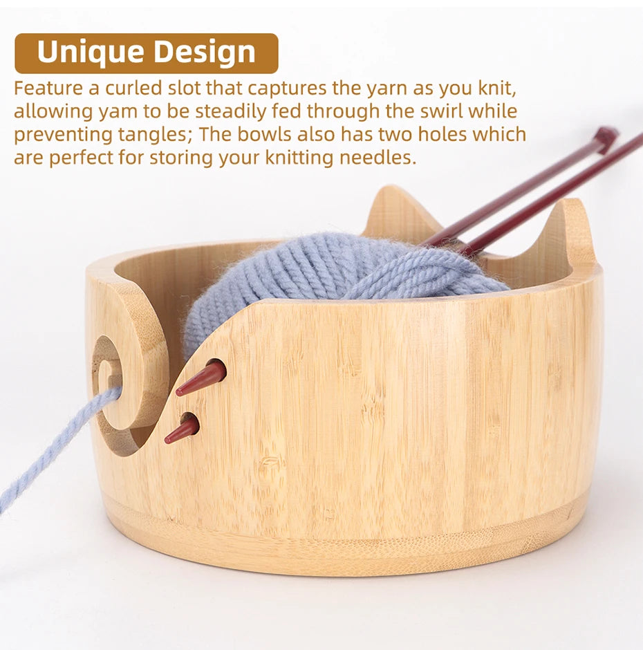 Wooden Cat-Ear Yarn Bowl