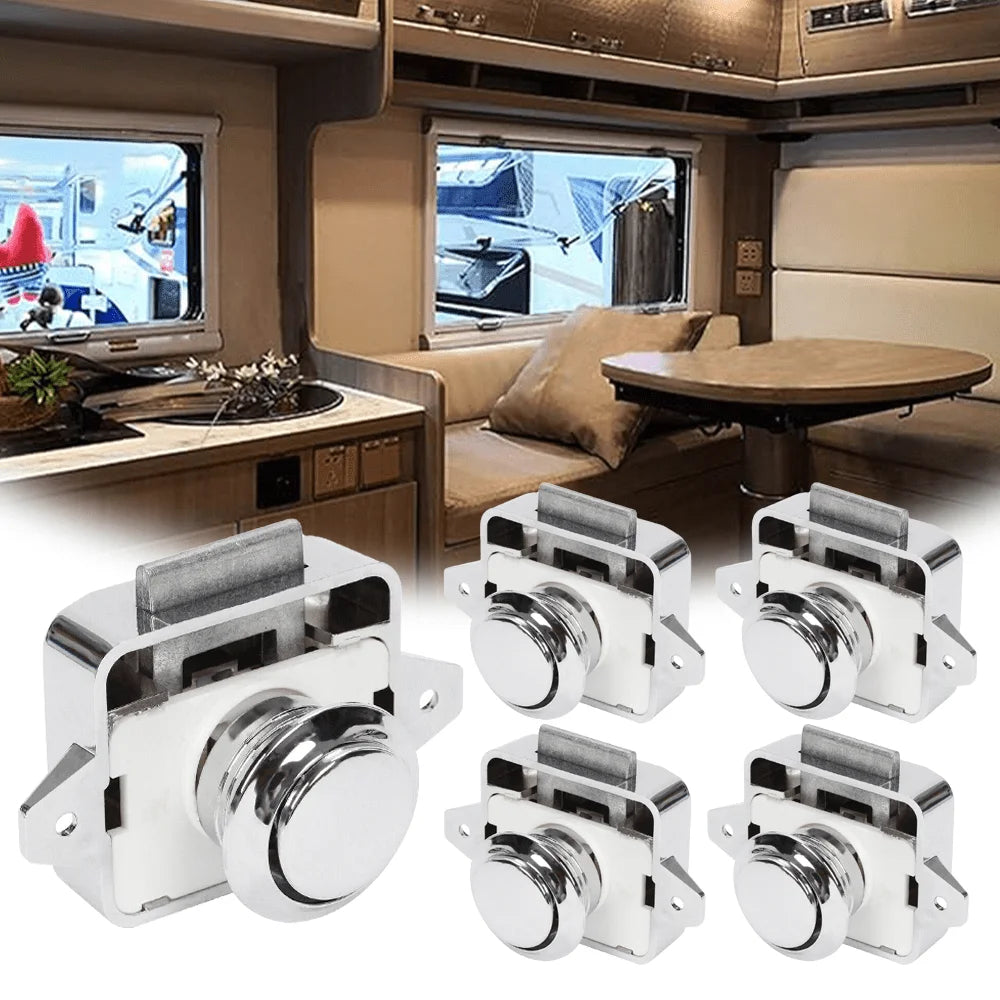 5-Pack Push Button Cabinet Lock for Boat, Caravan and Motorhome – Furniture Catch