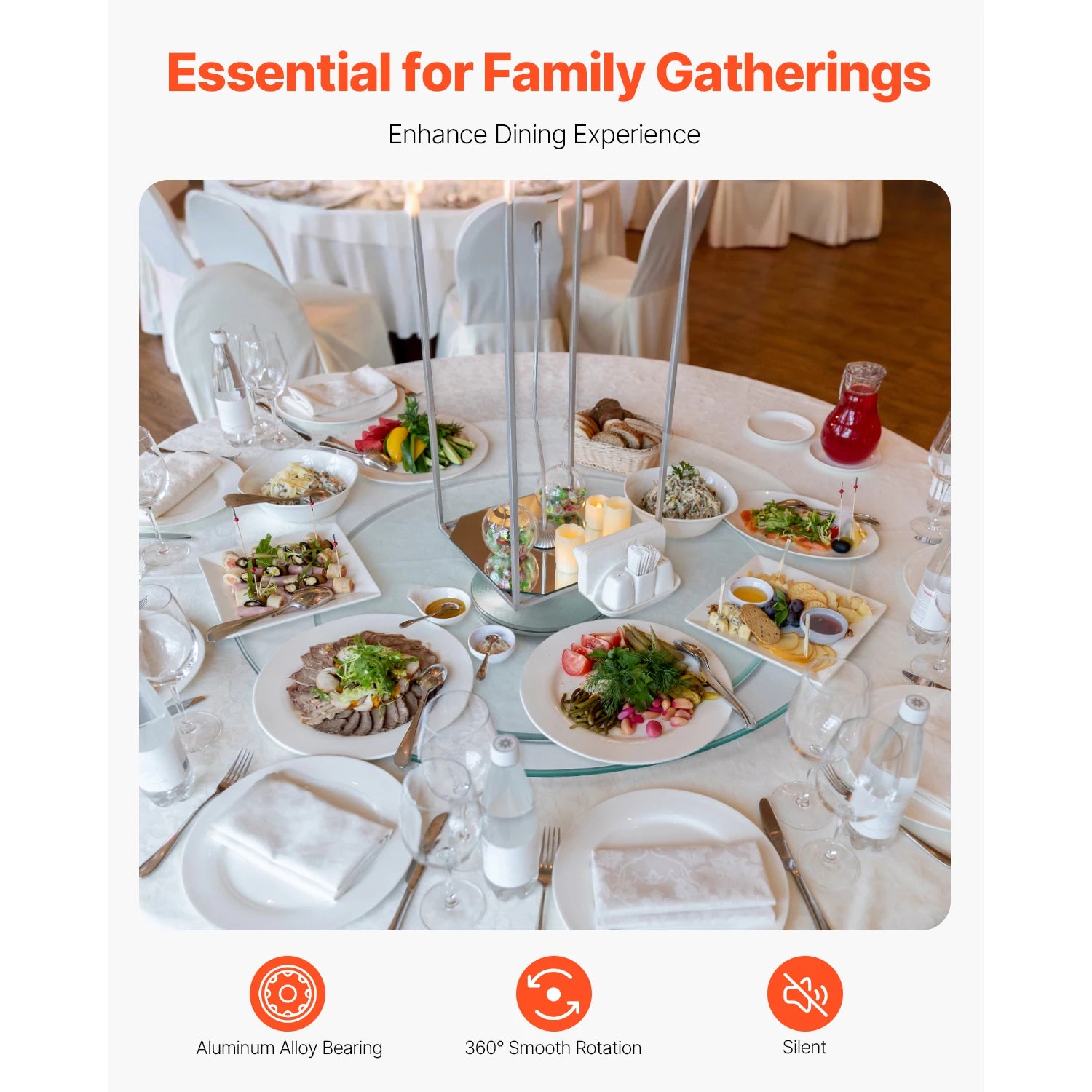 SucceBuy 20/24/30in Glass Lazy Susan Turntable 360° Rotation Tabletop Rotating Tray for Family Gatherings Banquets and Weddings
