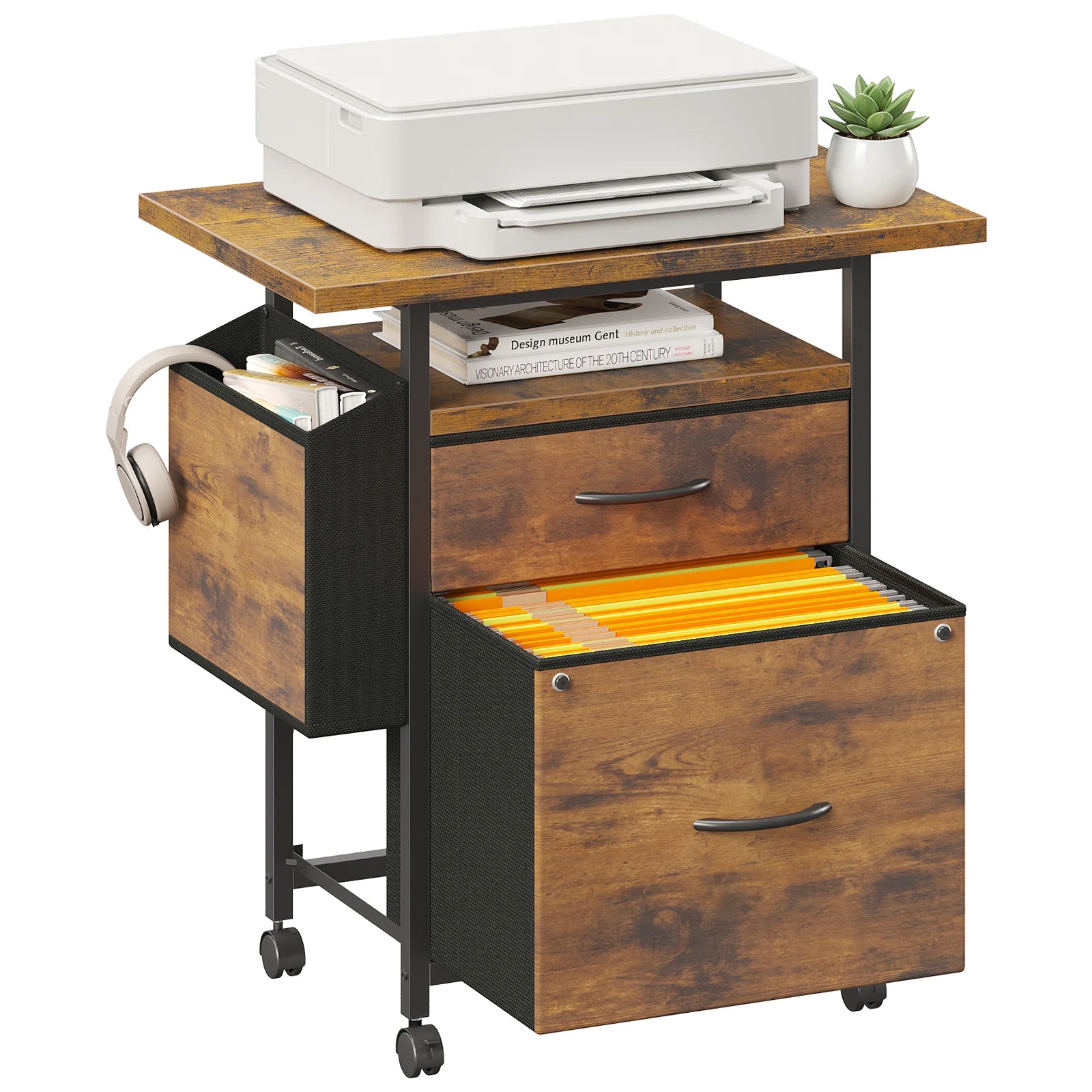 Rolling File Cabinet with Drawers, Printer Stand & Storage Shelf