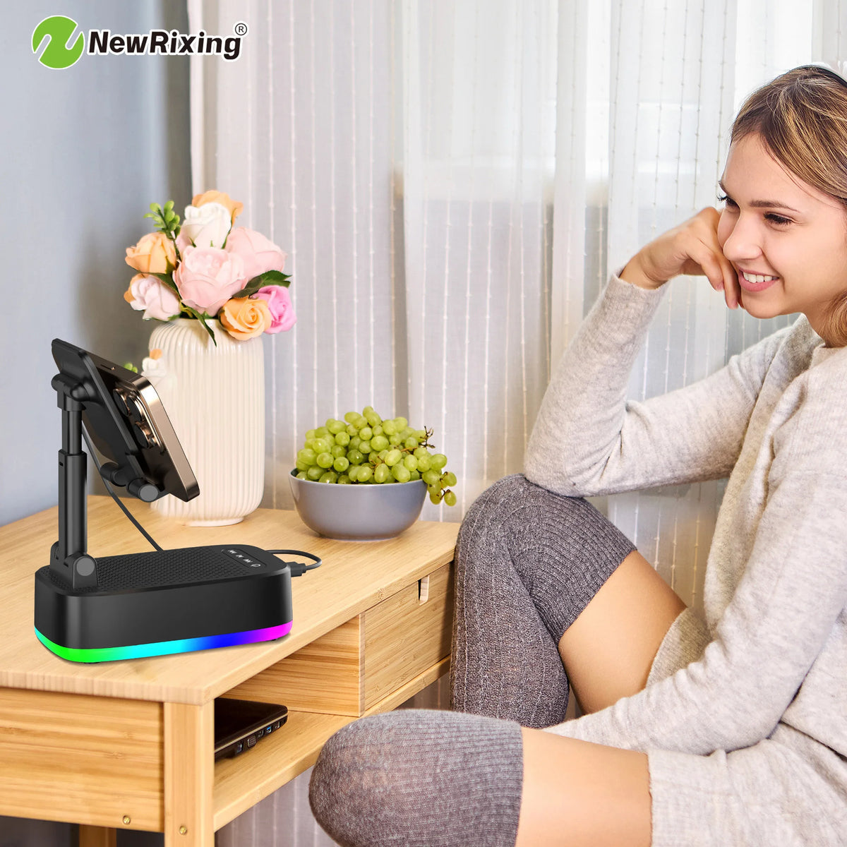 Wireless Phone Holder, Portable Speaker, Speaker Phone Holder, Emergency Power Bank, 1800mAh Battery, USB Charging, Hands-Free