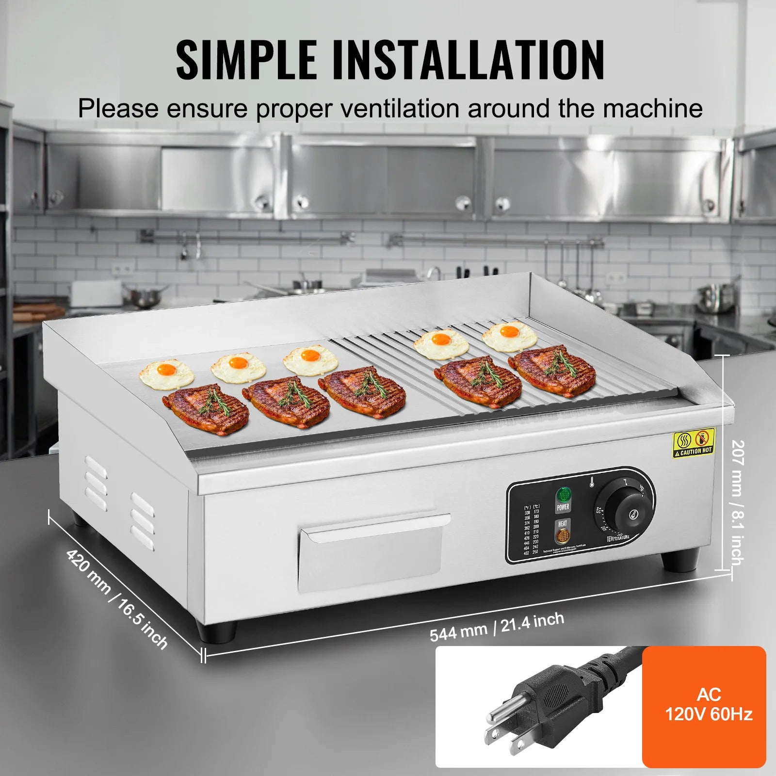 Commercial Electric Griddle 122–572°F Flat Top Countertop Grill