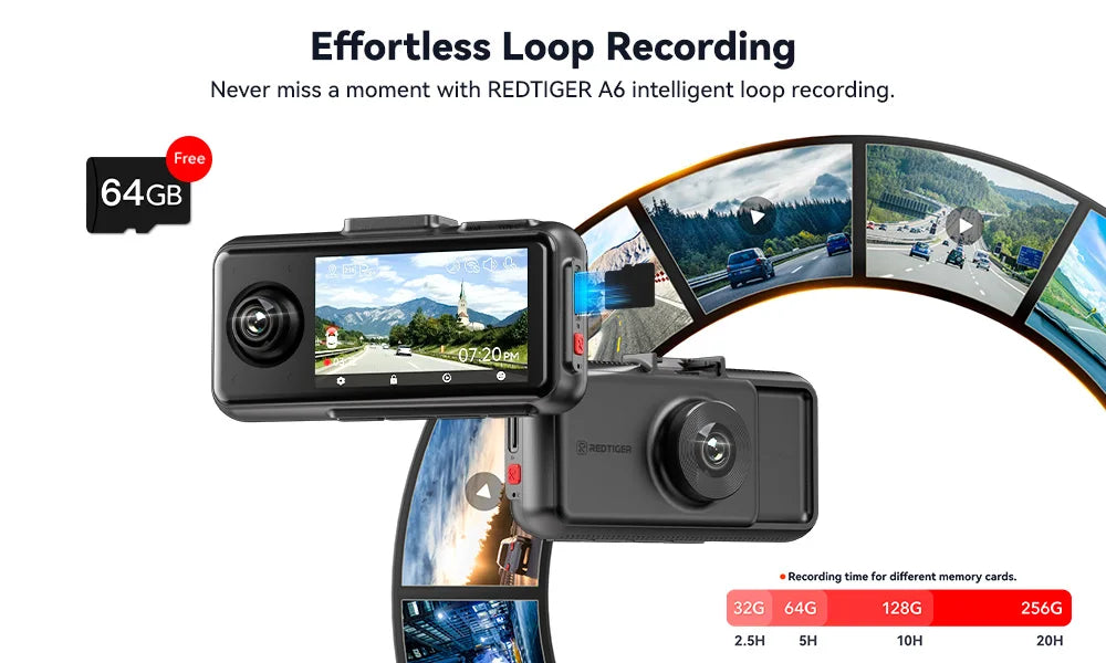 REDTIGER A6 4K 3-Channel Dash Cam with GPS and WiFi