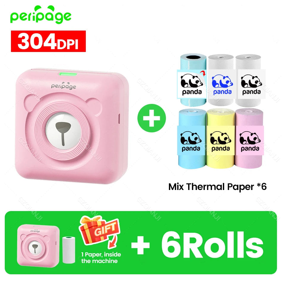 7 Colors Peripage A6 304DPI Mini Photo Printer Notes Sticker Label Printing Machine Bluetooth Portable Wireless Printer Marker 